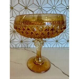 Vintage Amber Glass‎ Compote | Footed Candy Dish, Likely Fenton or Indiana Glass